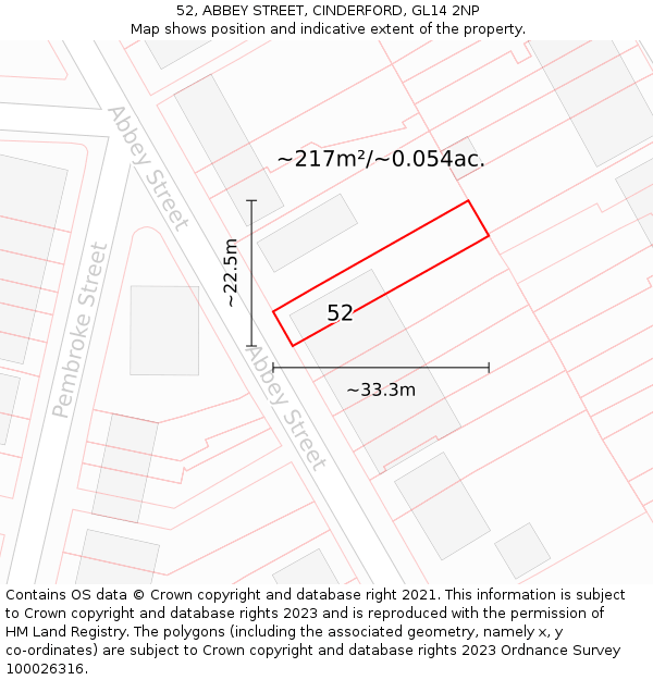52, ABBEY STREET, CINDERFORD, GL14 2NP: Plot and title map