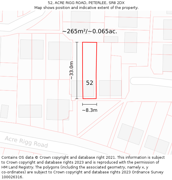 52, ACRE RIGG ROAD, PETERLEE, SR8 2DX: Plot and title map