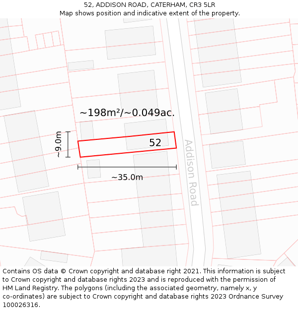 52, ADDISON ROAD, CATERHAM, CR3 5LR: Plot and title map