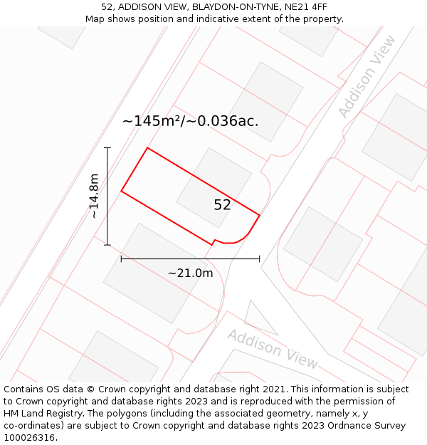 52, ADDISON VIEW, BLAYDON-ON-TYNE, NE21 4FF: Plot and title map