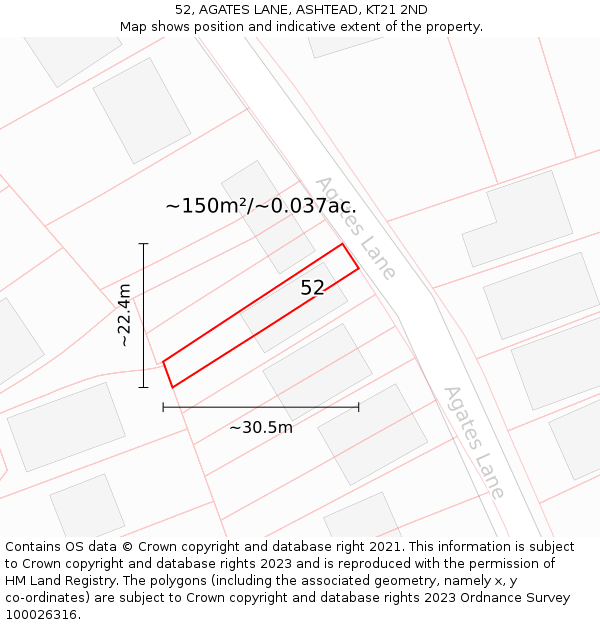 52, AGATES LANE, ASHTEAD, KT21 2ND: Plot and title map