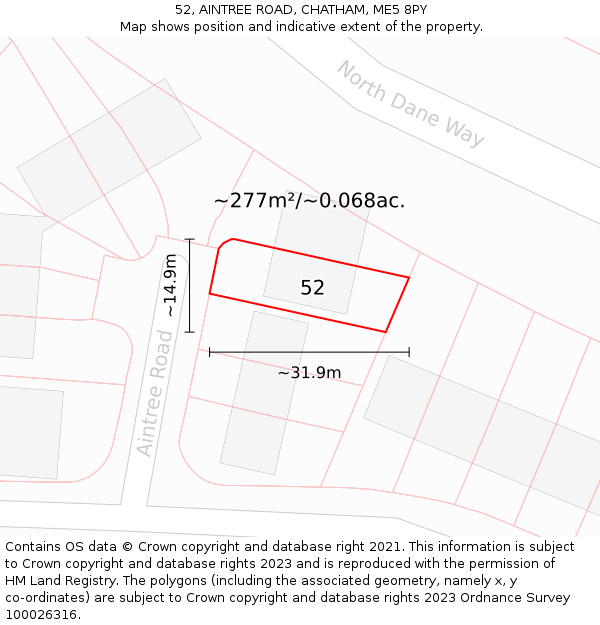 52, AINTREE ROAD, CHATHAM, ME5 8PY: Plot and title map