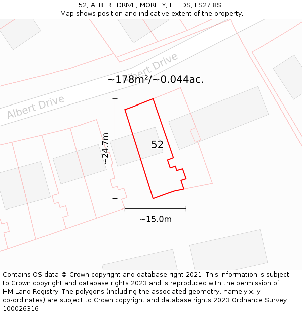 52, ALBERT DRIVE, MORLEY, LEEDS, LS27 8SF: Plot and title map
