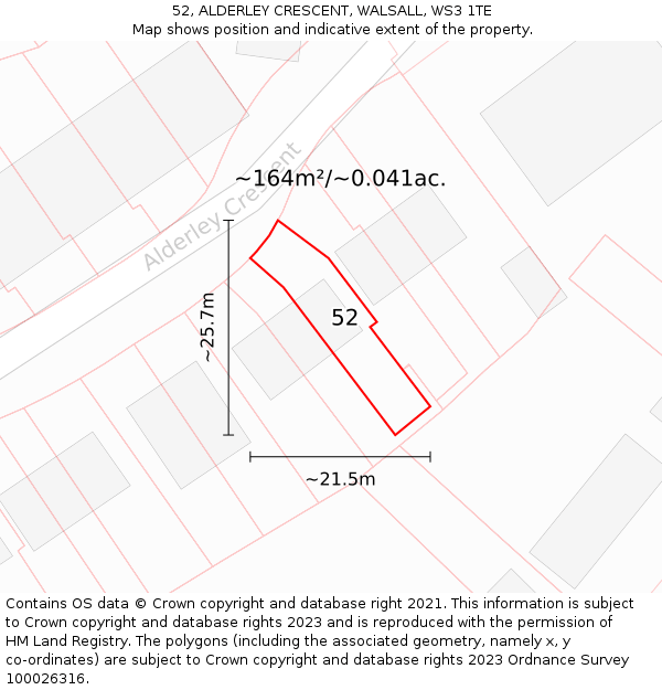 52, ALDERLEY CRESCENT, WALSALL, WS3 1TE: Plot and title map