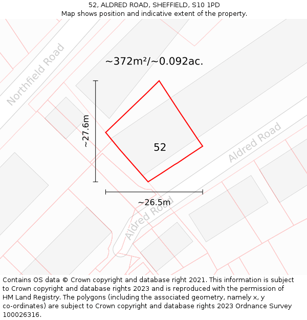 52, ALDRED ROAD, SHEFFIELD, S10 1PD: Plot and title map