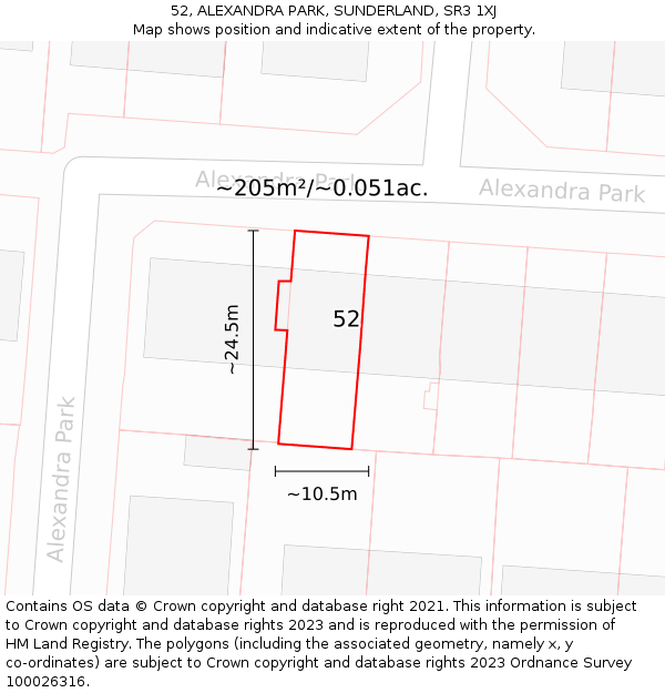 52, ALEXANDRA PARK, SUNDERLAND, SR3 1XJ: Plot and title map