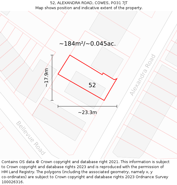 52, ALEXANDRA ROAD, COWES, PO31 7JT: Plot and title map