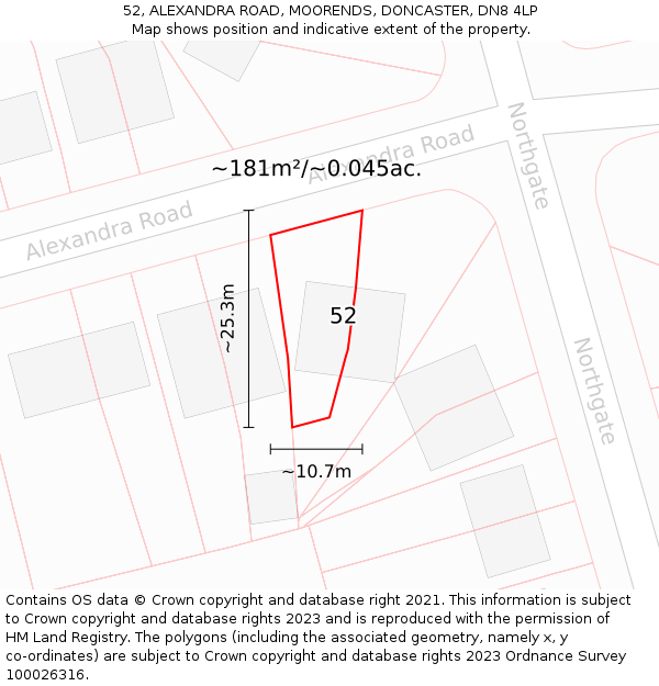 52, ALEXANDRA ROAD, MOORENDS, DONCASTER, DN8 4LP: Plot and title map