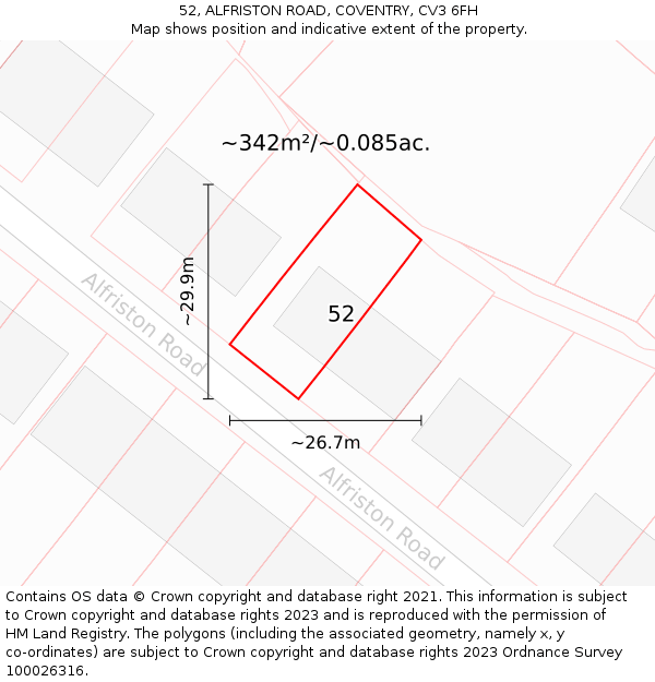 52, ALFRISTON ROAD, COVENTRY, CV3 6FH: Plot and title map