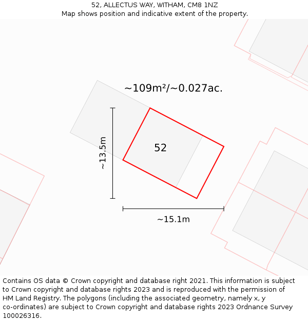 52, ALLECTUS WAY, WITHAM, CM8 1NZ: Plot and title map