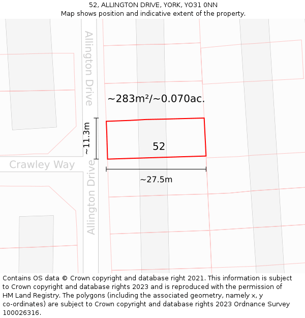 52, ALLINGTON DRIVE, YORK, YO31 0NN: Plot and title map