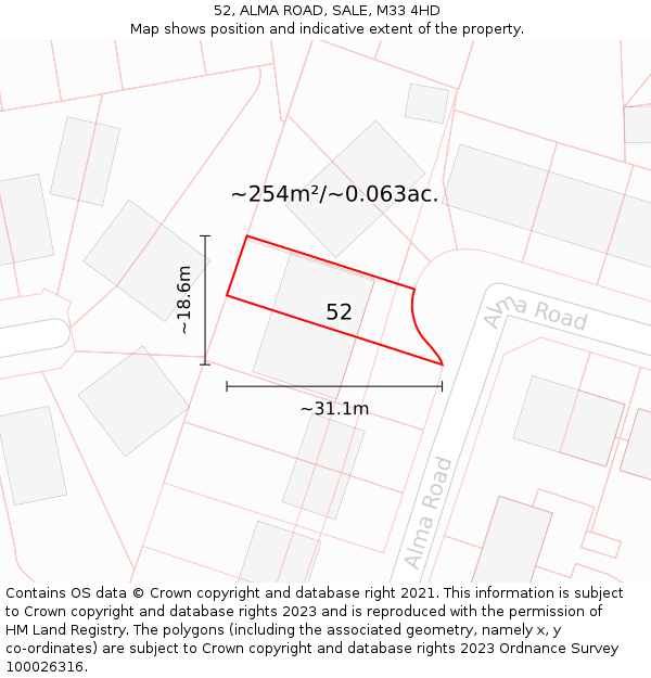 52, ALMA ROAD, SALE, M33 4HD: Plot and title map