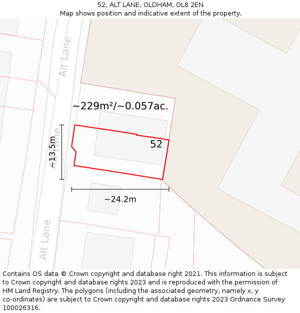 52, ALT LANE, OLDHAM, OL8 2EN: Plot and title map