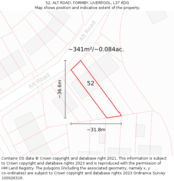 52, ALT ROAD, FORMBY, LIVERPOOL, L37 6DG: Plot and title map