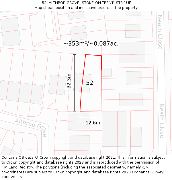 52, ALTHROP GROVE, STOKE-ON-TRENT, ST3 1UF: Plot and title map