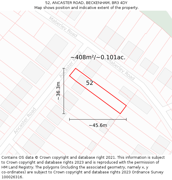 52, ANCASTER ROAD, BECKENHAM, BR3 4DY: Plot and title map
