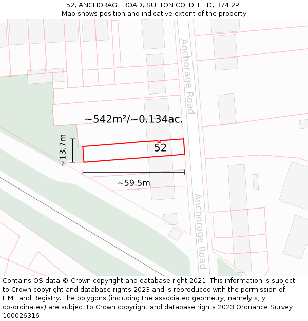 52, ANCHORAGE ROAD, SUTTON COLDFIELD, B74 2PL: Plot and title map