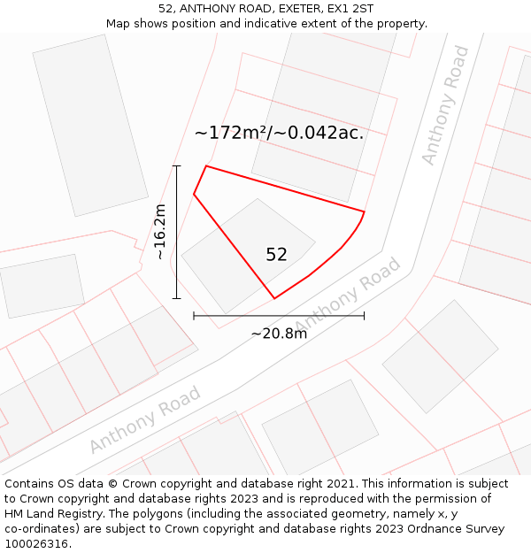 52, ANTHONY ROAD, EXETER, EX1 2ST: Plot and title map