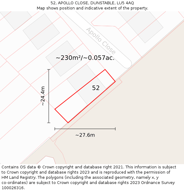 52, APOLLO CLOSE, DUNSTABLE, LU5 4AQ: Plot and title map