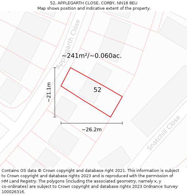 52, APPLEGARTH CLOSE, CORBY, NN18 8EU: Plot and title map