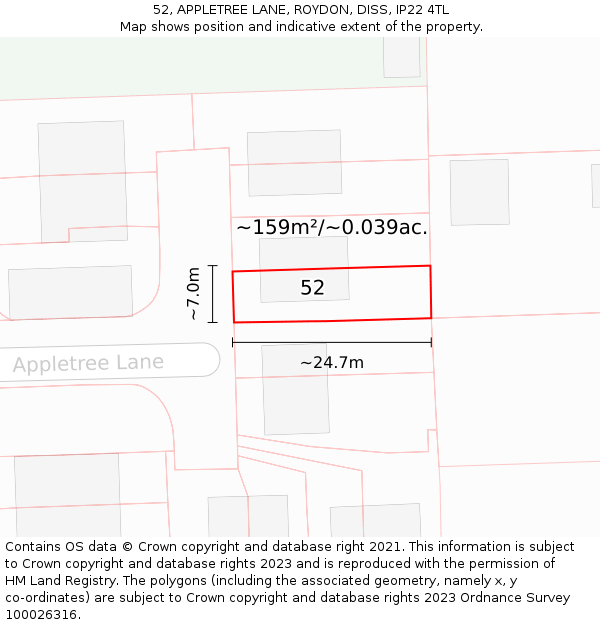 52, APPLETREE LANE, ROYDON, DISS, IP22 4TL: Plot and title map