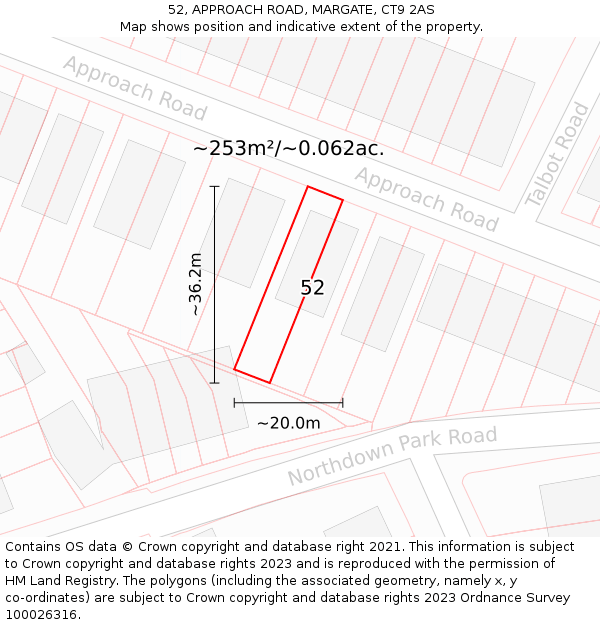 52, APPROACH ROAD, MARGATE, CT9 2AS: Plot and title map