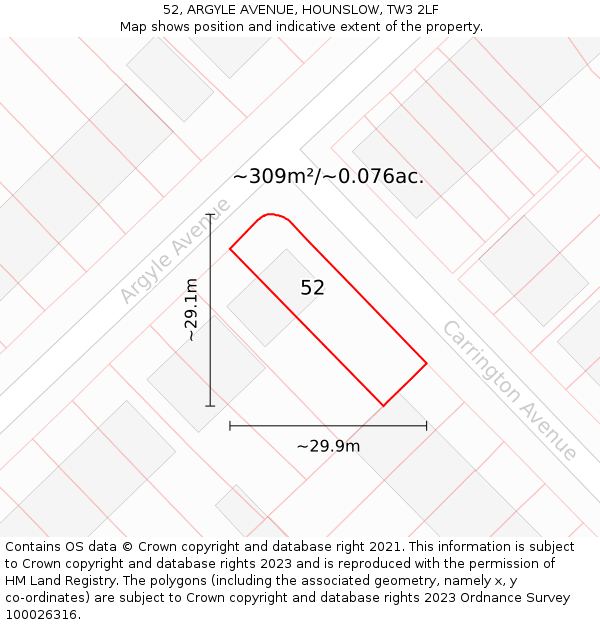 52, ARGYLE AVENUE, HOUNSLOW, TW3 2LF: Plot and title map