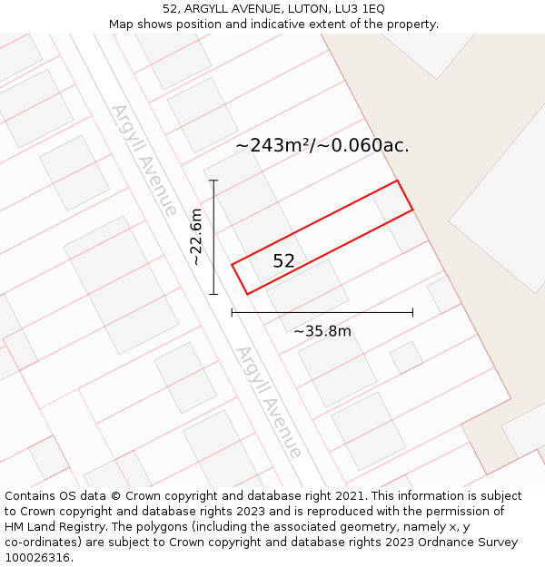 52, ARGYLL AVENUE, LUTON, LU3 1EQ: Plot and title map
