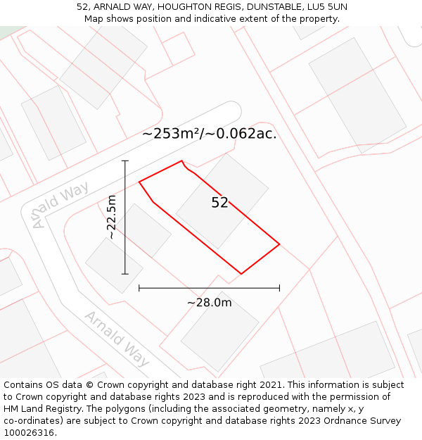 52, ARNALD WAY, HOUGHTON REGIS, DUNSTABLE, LU5 5UN: Plot and title map