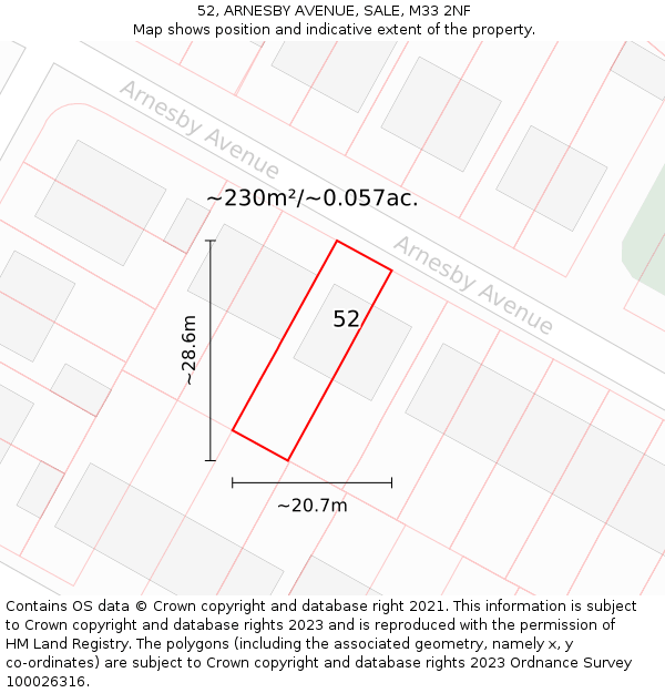 52, ARNESBY AVENUE, SALE, M33 2NF: Plot and title map