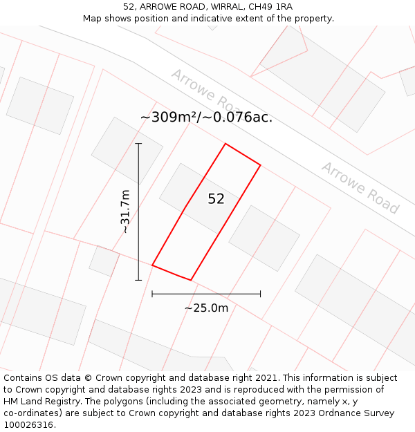 52, ARROWE ROAD, WIRRAL, CH49 1RA: Plot and title map