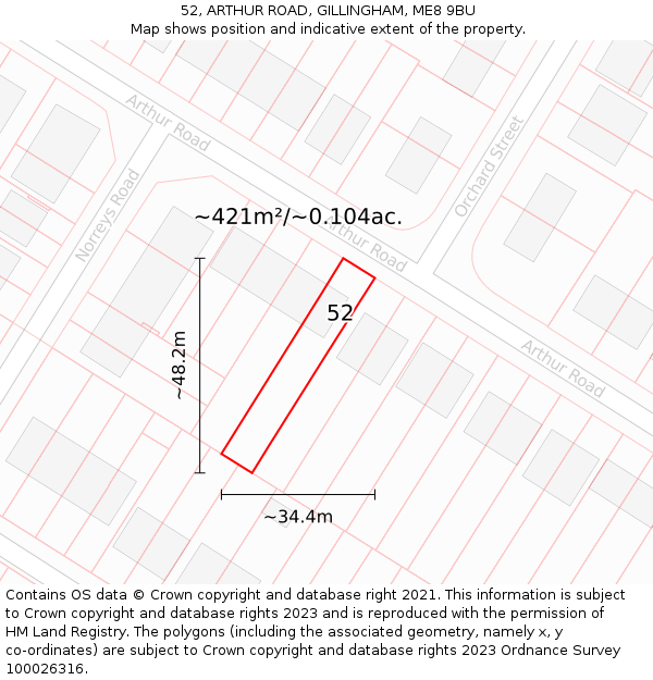 52, ARTHUR ROAD, GILLINGHAM, ME8 9BU: Plot and title map