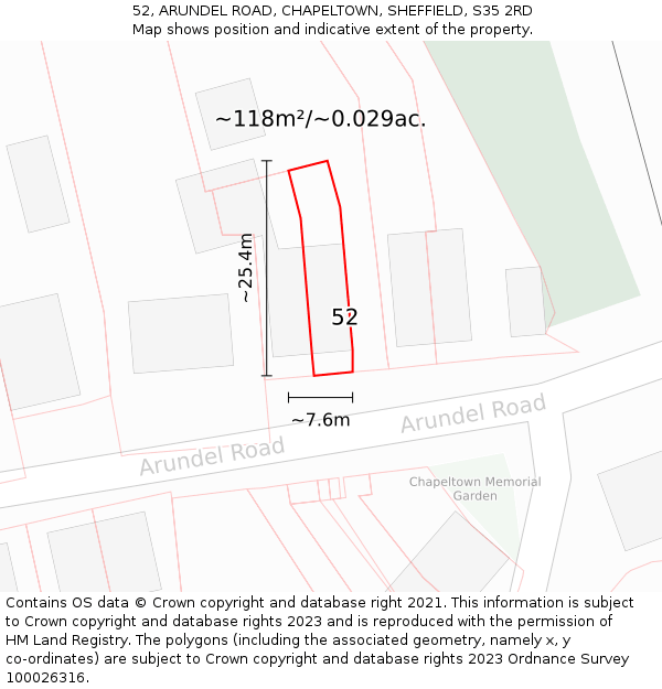 52, ARUNDEL ROAD, CHAPELTOWN, SHEFFIELD, S35 2RD: Plot and title map