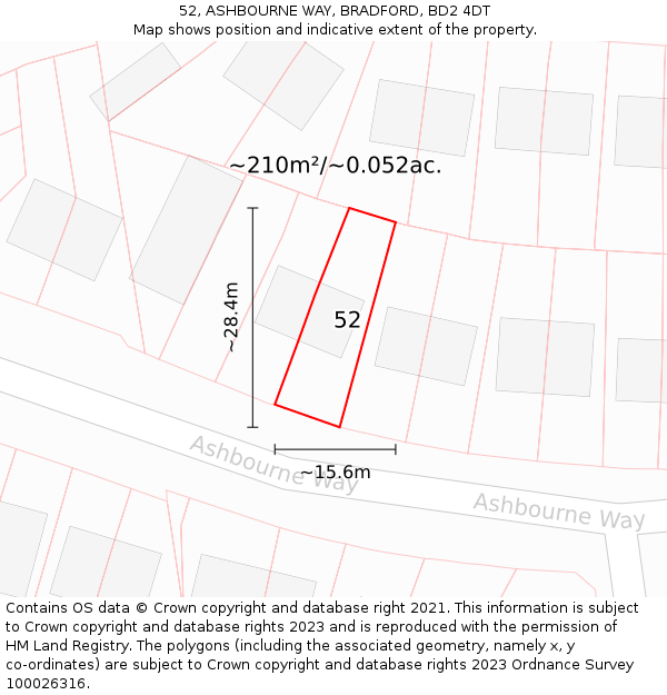 52, ASHBOURNE WAY, BRADFORD, BD2 4DT: Plot and title map