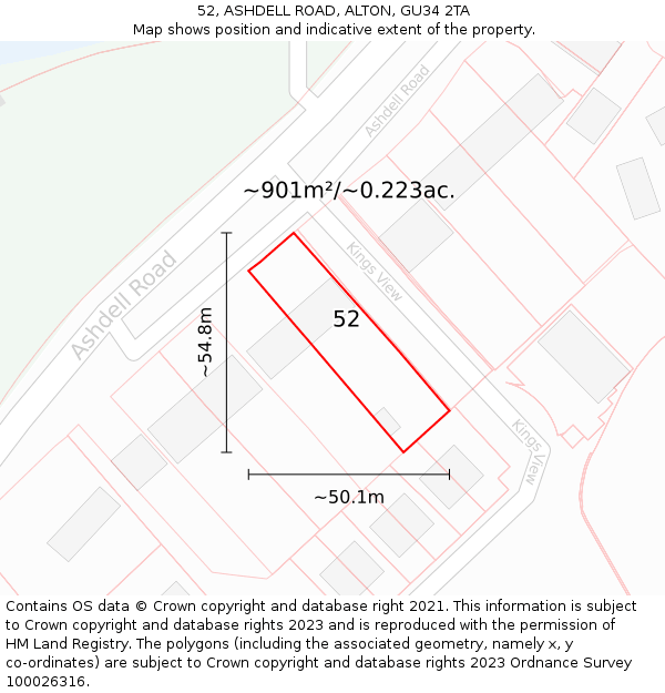52, ASHDELL ROAD, ALTON, GU34 2TA: Plot and title map