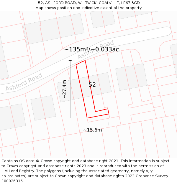 52, ASHFORD ROAD, WHITWICK, COALVILLE, LE67 5GD: Plot and title map