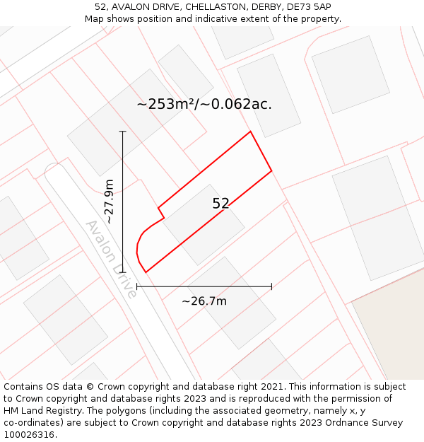 52, AVALON DRIVE, CHELLASTON, DERBY, DE73 5AP: Plot and title map