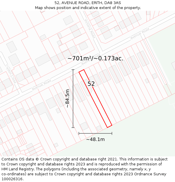 52, AVENUE ROAD, ERITH, DA8 3AS: Plot and title map