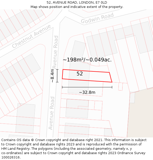 52, AVENUE ROAD, LONDON, E7 0LD: Plot and title map
