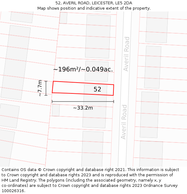 52, AVERIL ROAD, LEICESTER, LE5 2DA: Plot and title map