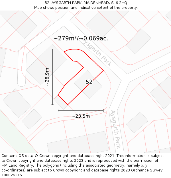 52, AYSGARTH PARK, MAIDENHEAD, SL6 2HQ: Plot and title map