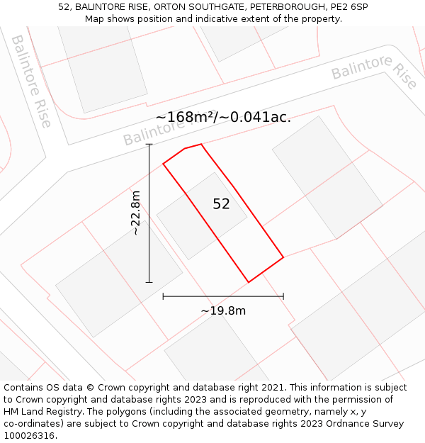 52, BALINTORE RISE, ORTON SOUTHGATE, PETERBOROUGH, PE2 6SP: Plot and title map
