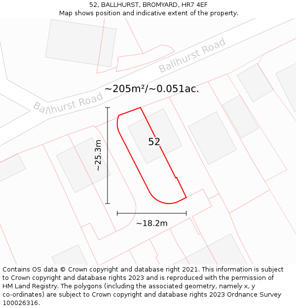 52, BALLHURST, BROMYARD, HR7 4EF: Plot and title map