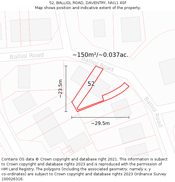 52, BALLIOL ROAD, DAVENTRY, NN11 4SF: Plot and title map