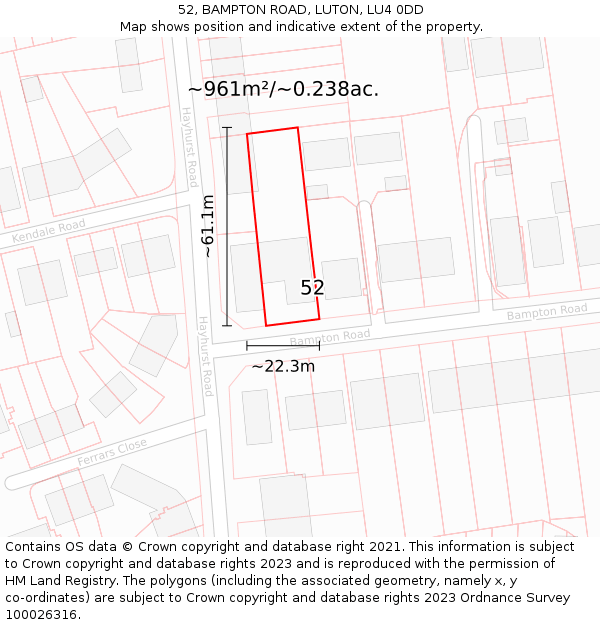 52, BAMPTON ROAD, LUTON, LU4 0DD: Plot and title map