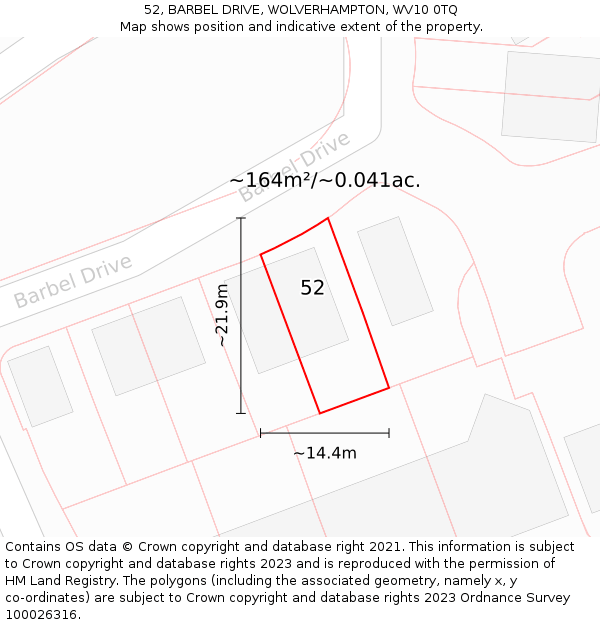 52, BARBEL DRIVE, WOLVERHAMPTON, WV10 0TQ: Plot and title map