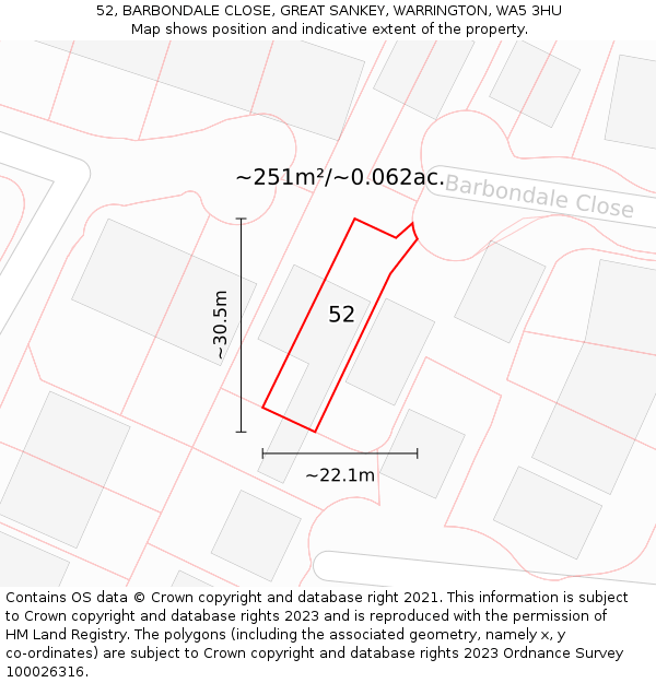 52, BARBONDALE CLOSE, GREAT SANKEY, WARRINGTON, WA5 3HU: Plot and title map