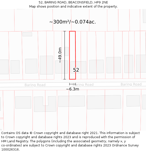 52, BARING ROAD, BEACONSFIELD, HP9 2NE: Plot and title map
