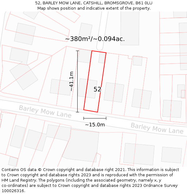 52, BARLEY MOW LANE, CATSHILL, BROMSGROVE, B61 0LU: Plot and title map