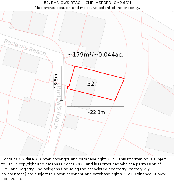 52, BARLOWS REACH, CHELMSFORD, CM2 6SN: Plot and title map